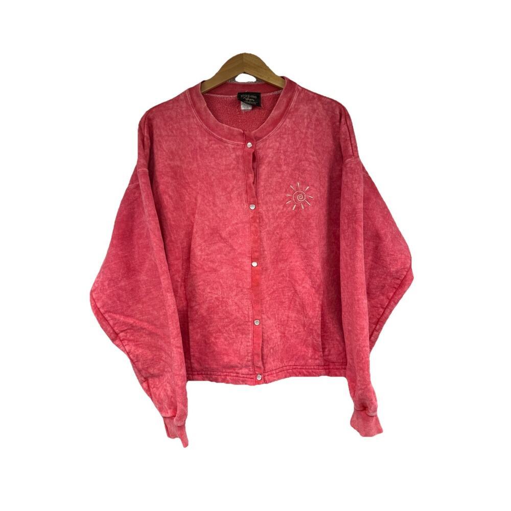 Stone Aged Rockwear Pearl Snap Mineral‎ Wash Red Sweatshirt Cardigan Boho L?